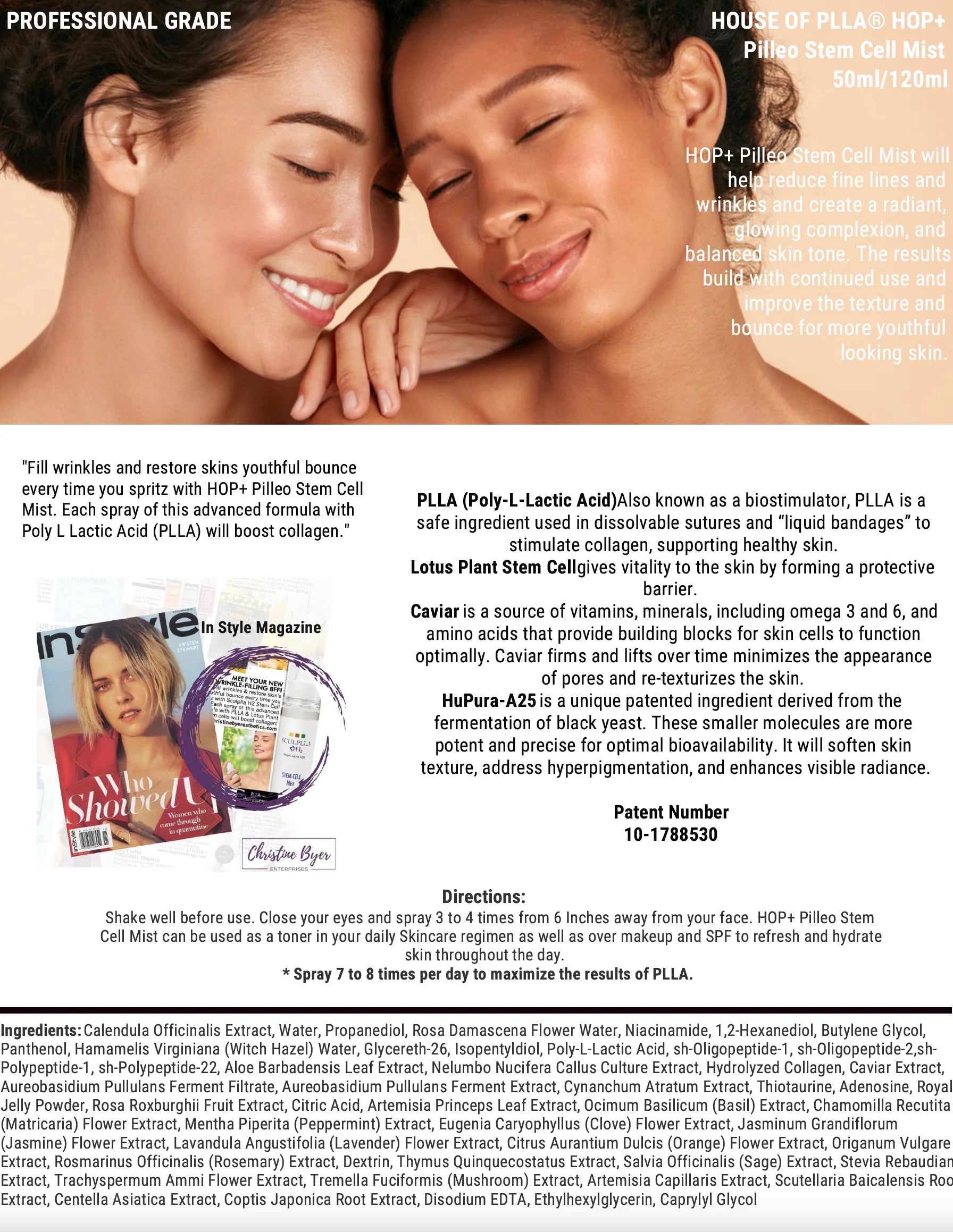 HOUSE OF PLLA® HOP+ Pilleo Stem Cell Mist 4.06oz - Topical Filler Mist